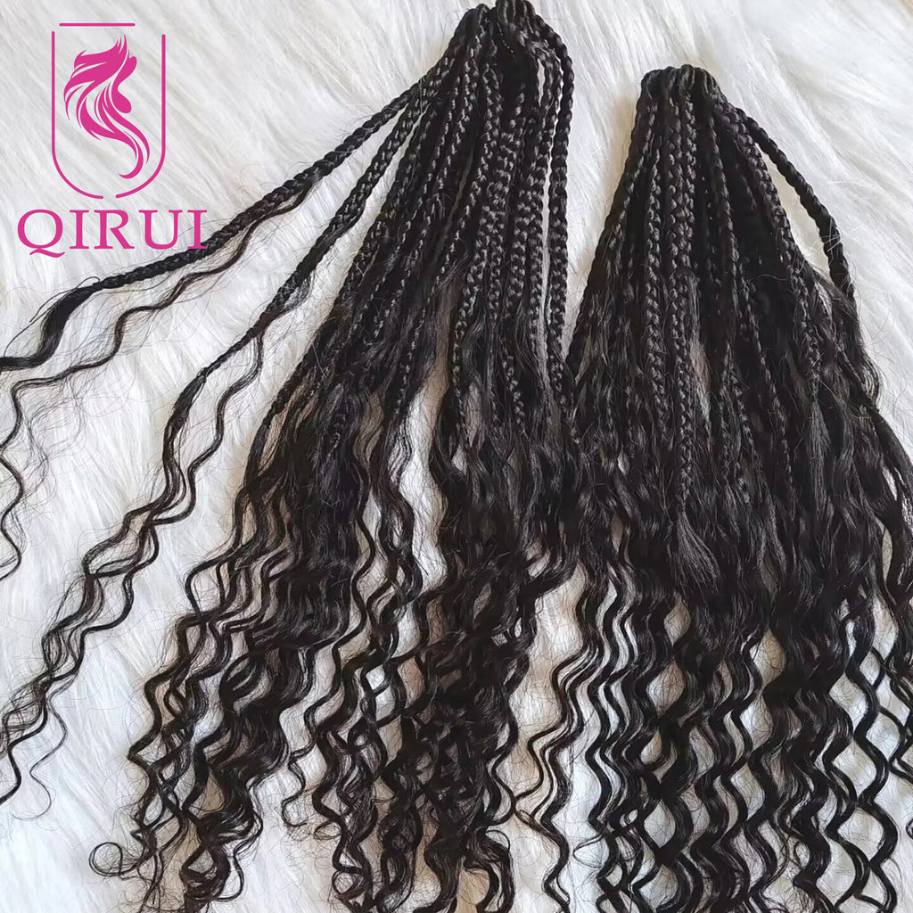 Human Hair Crochet Boho Box Braids With Human Curls 18Inch Synthetic Braid With Human Hair Curls Braiding Hair Extensions