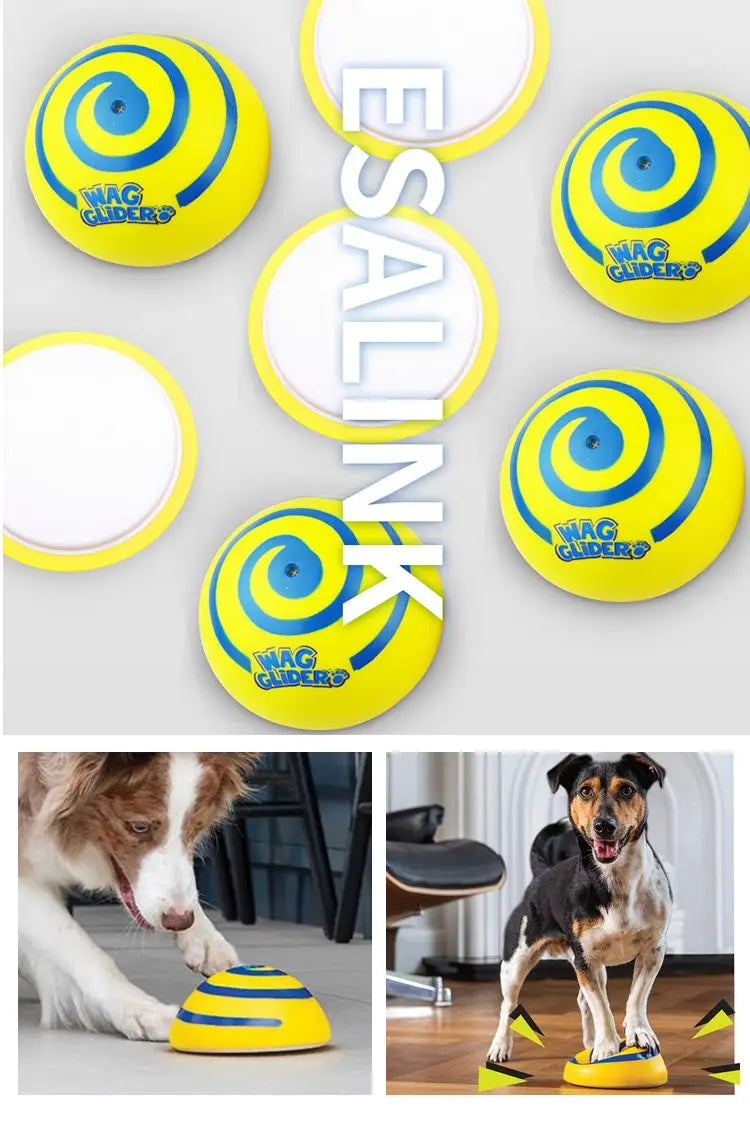 Wag Glider for Dogs Teething Stick, Glissade,Puppy Accessories,Make A Sound Slideshow Disc,Flying Pet Toys, PVC Yellow Funny