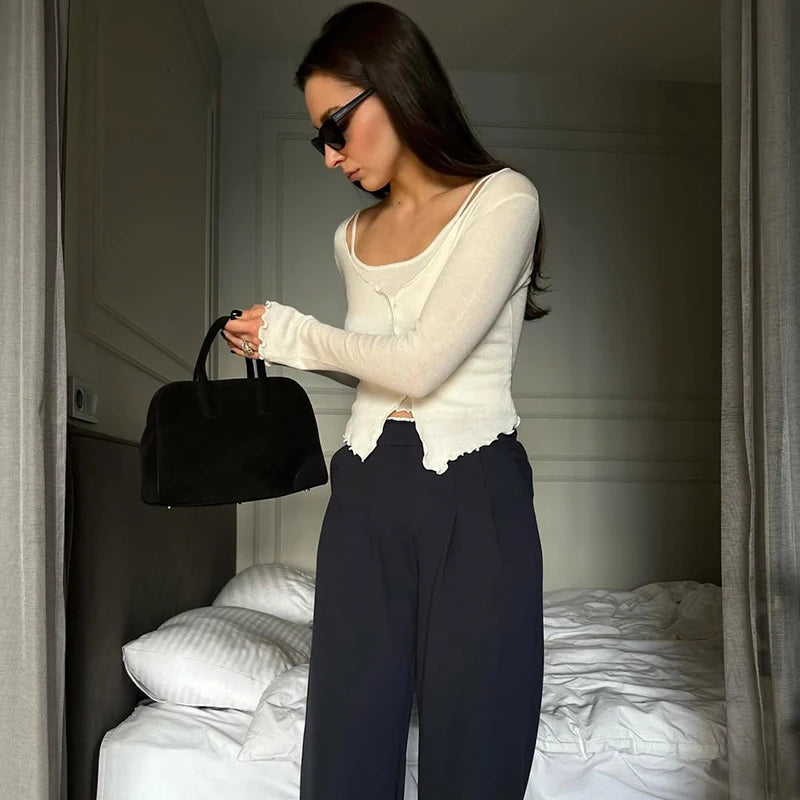 TARUXY Fashion Splice Knitted T shirt Cardigan Women's Slim Long Sleeve Single Breasted Sweater Top Female Casual Solid Outwear