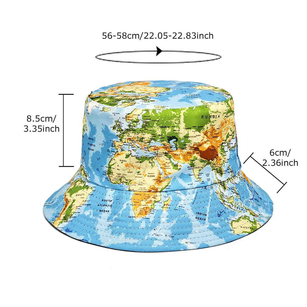 Map Pattern Anti-Sun Panama Fashion Decorate Unisex Spring Summer Outdoor Sunscreen Bucket Hat Women Men Fisherman Cap Sun Gorra