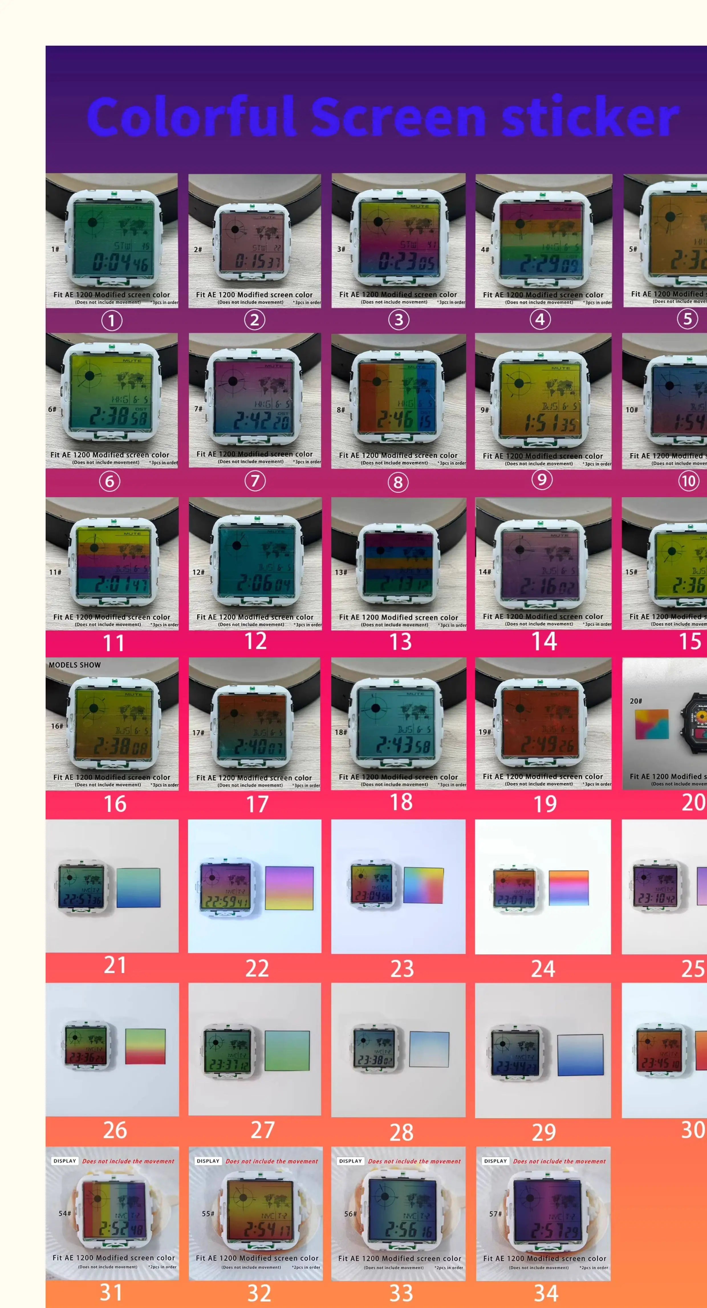 Color Display Film for Casio AE-1200 AE-1300, DIY Screen Modification Overlay Sticker, High-Quality Watch Dial Upgrade Kit