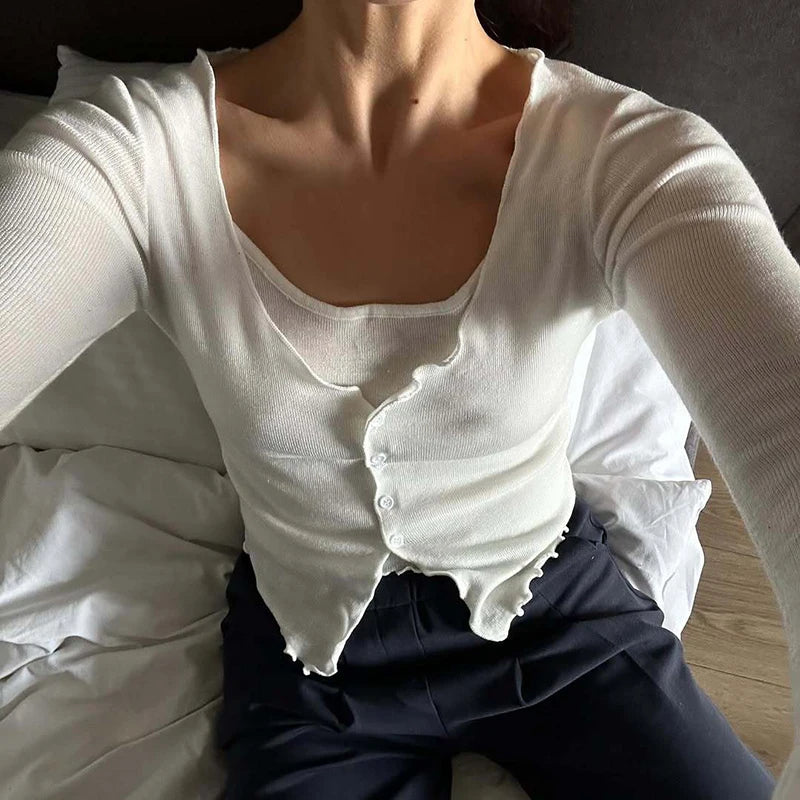 TARUXY Fashion Splice Knitted T shirt Cardigan Women's Slim Long Sleeve Single Breasted Sweater Top Female Casual Solid Outwear