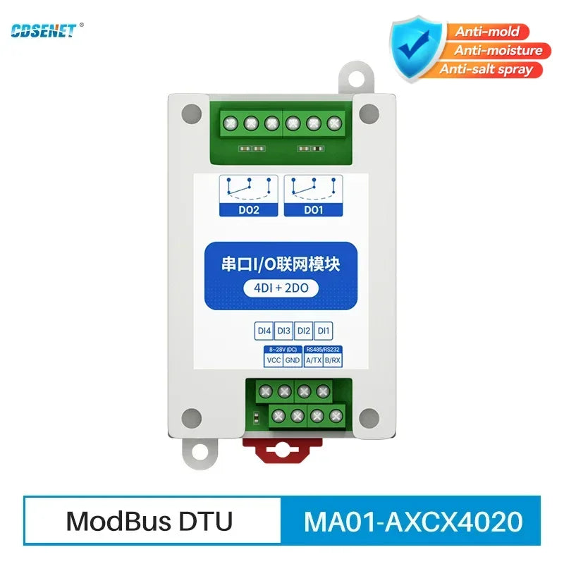 ModBus RTU Serial IO Module RS485 Interface 4DI+2DO 8 Digital Outputs CDSENET MA01-AXCX4020 Rail Installation 8~28VDC