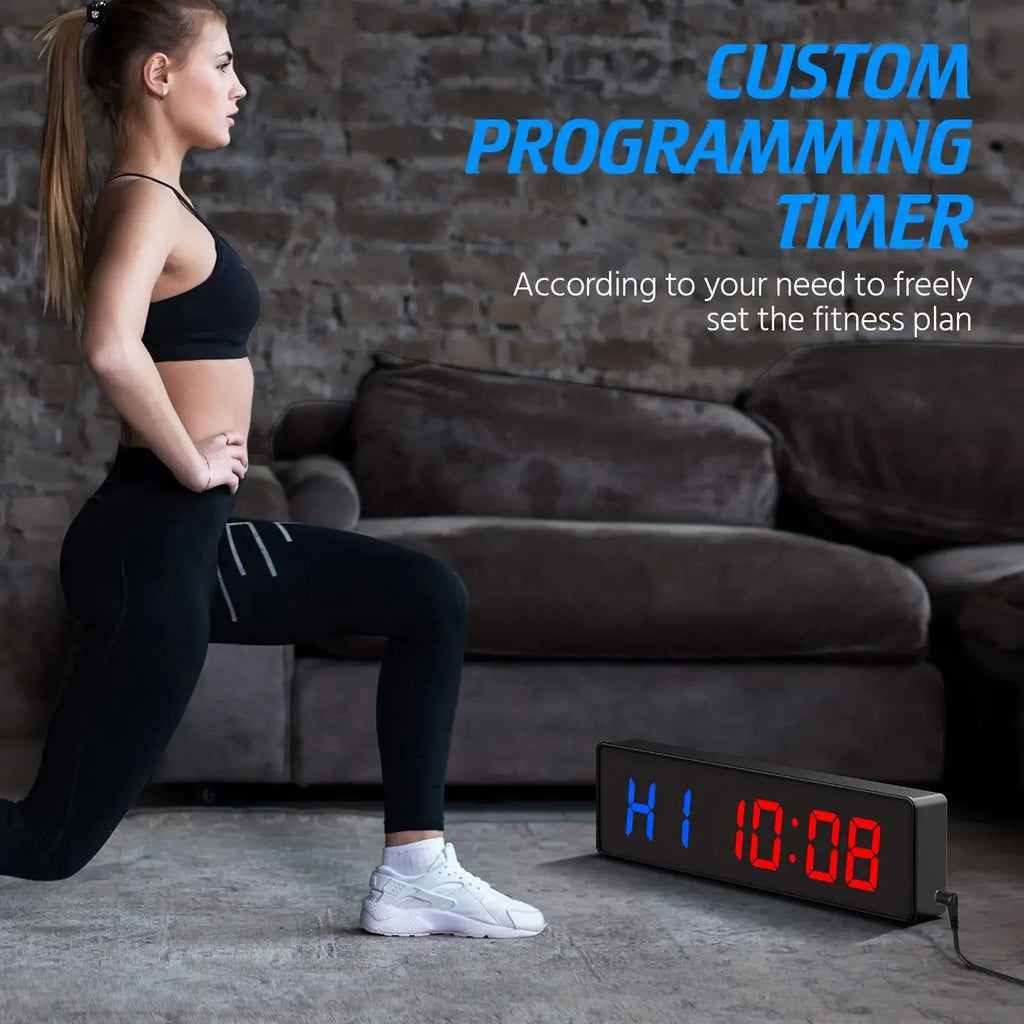Gym Timer Interval Workout Clock 2" LED Digit with Remote 12.6"x 3.5" Count Fitness Timer Clock Upgraded Workout Timer for Gym