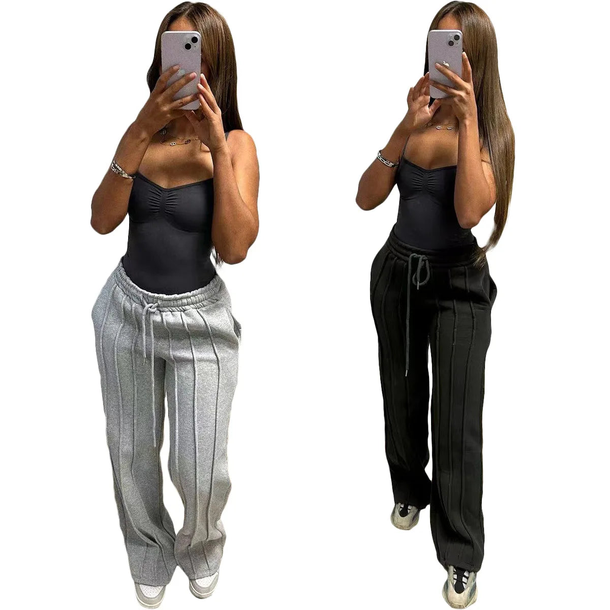 Women Pants Lace Up Ankle Length Loose Pants High Waist Zipper Capris Tracksuit Elegant Party Y2k Mom Pockets Streetwear Casual