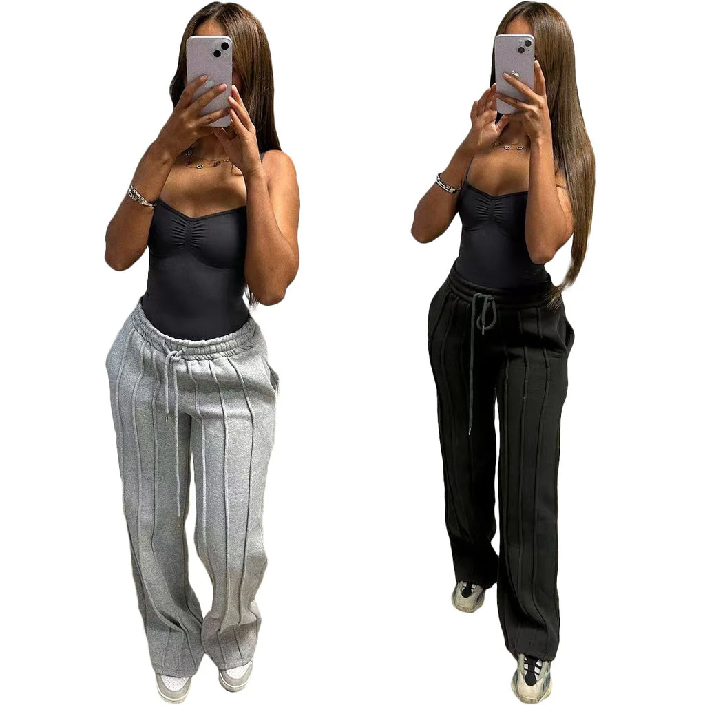 Women Pants Lace Up Ankle Length Loose Pants High Waist Zipper Capris Tracksuit Elegant Party Y2k Mom Pockets Streetwear Casual