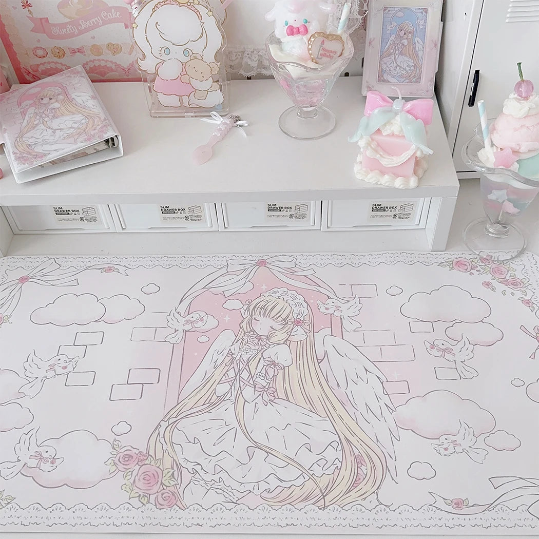 New Original Angel Girl Leather Mouse Pad Cartoon Rabbit Anti-slip Anti-fouling Dining Table Mat Large Size Computer Keyboard Pa