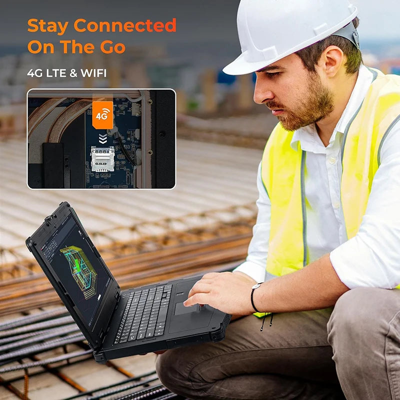 15.6" Rugged Laptop Windows 11 Pro Intel i5-1135G7 Heavy Duty Laptop Wi-Fi 6 4G LTE Rugged Computer 6300+1750mAh Dual Battery