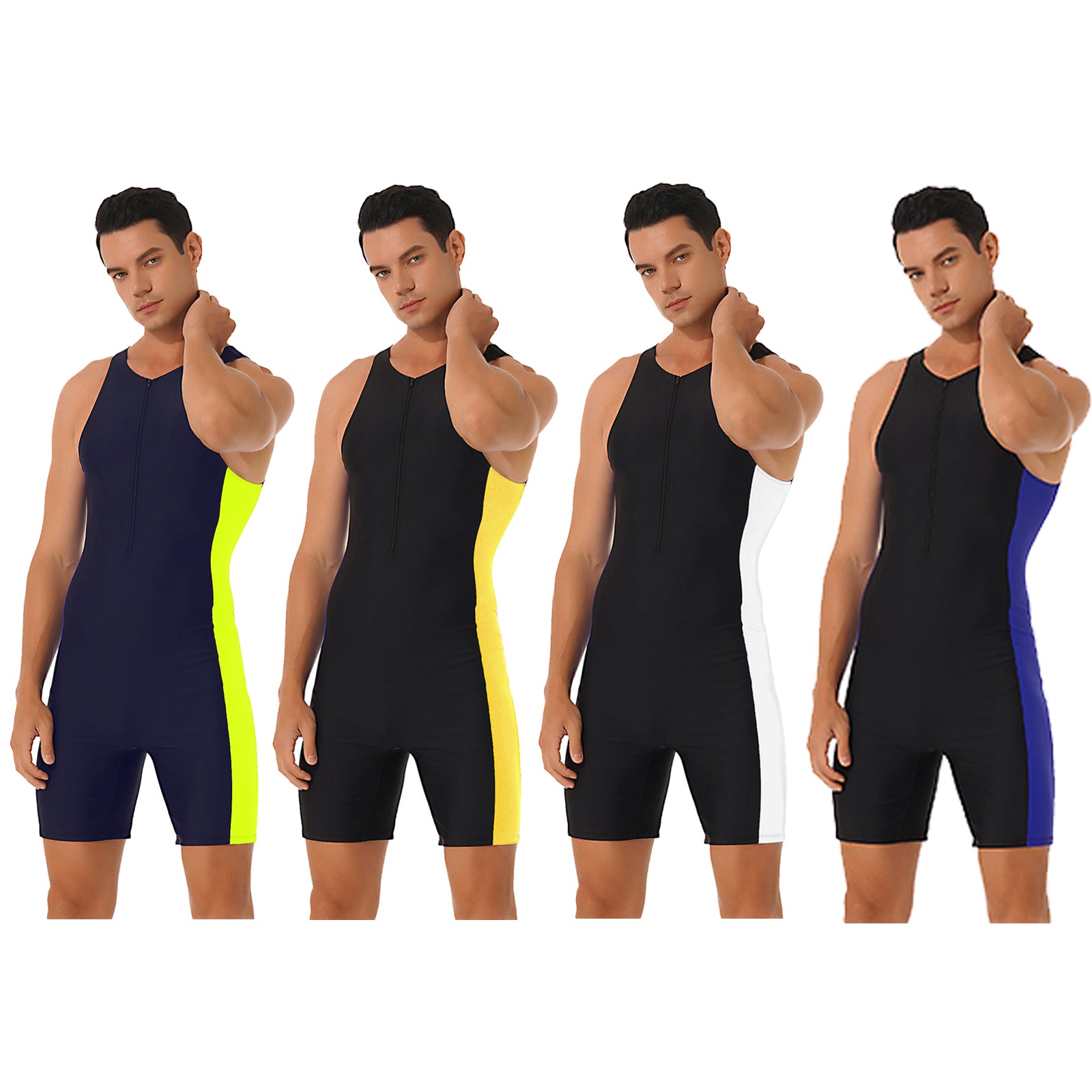 Men One-piece Swimwear Sleeveless Color Contrast Bodysuit Triathlon Wetsuit for Beach Pool Swimming Bathing Suits Male Swimsuits