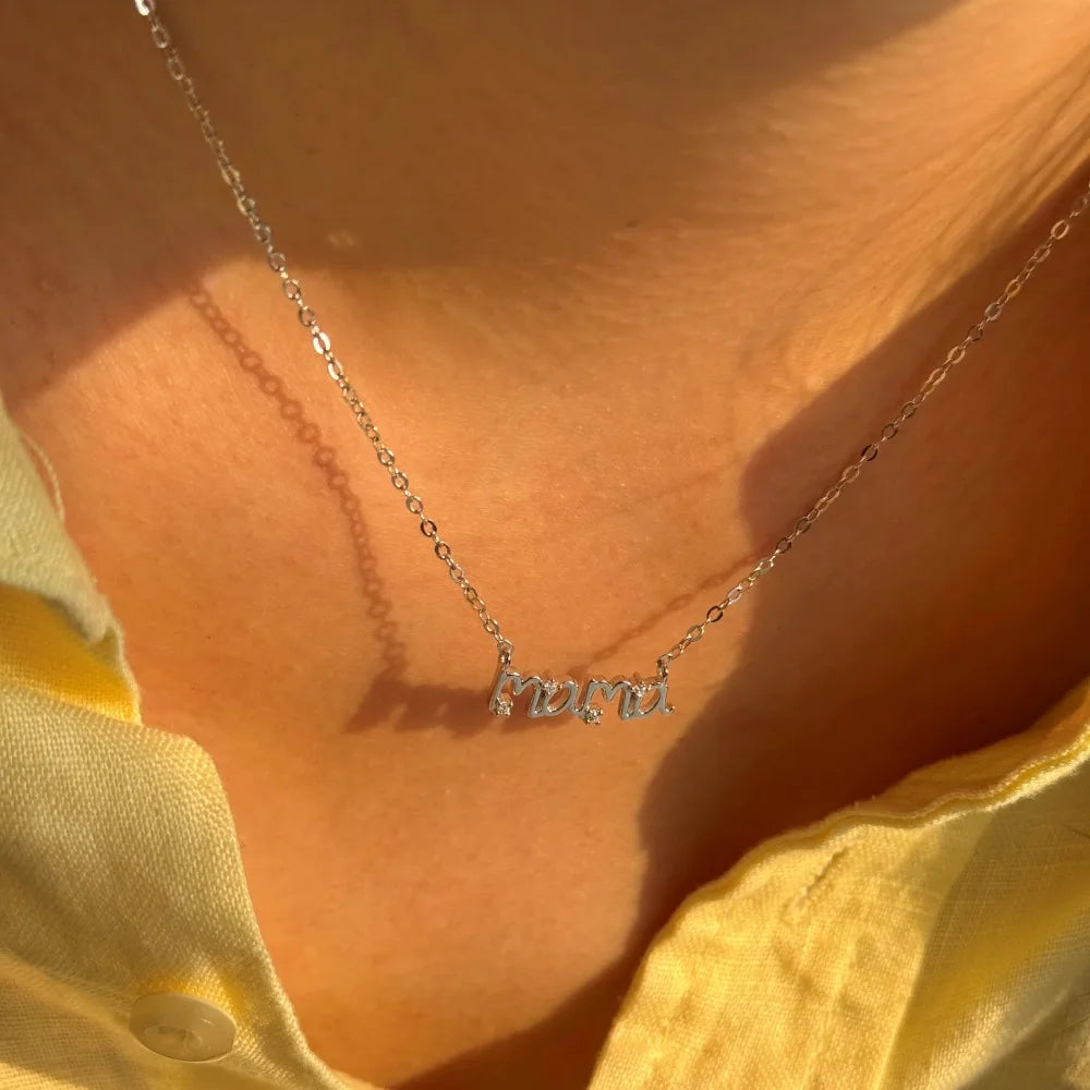 LinkerLove S925 Sterling Silver Mama Letter Pendant Necklace for Women 18K Gold Plated Mothers Day Party Trendy Jewelry Gifts