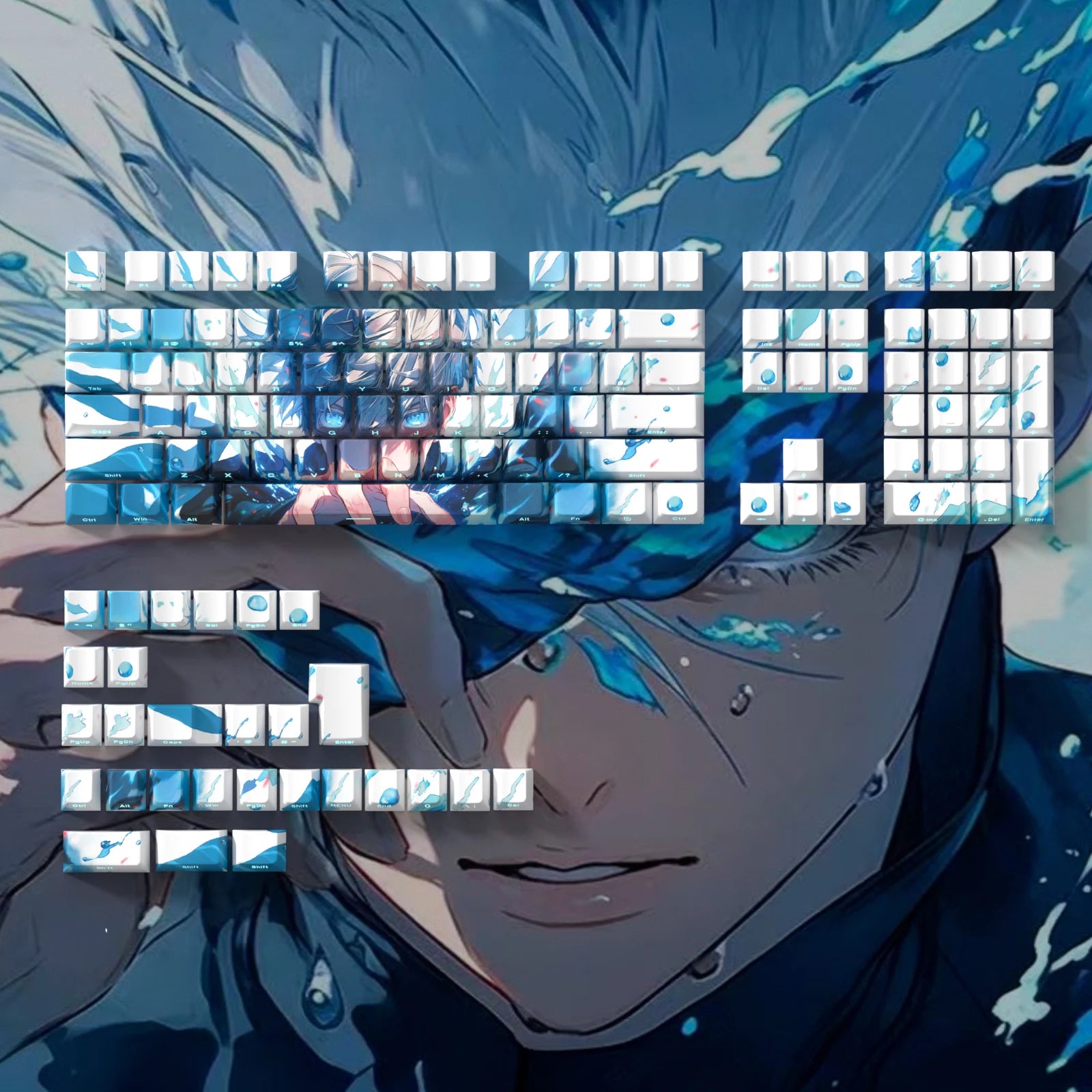 Satoru Gojo Theme Anime Keycaps Set PBT Sublimation Keyboard Caps Custom Cherry Profile Keycaps for Mechanical Keyboard 105key