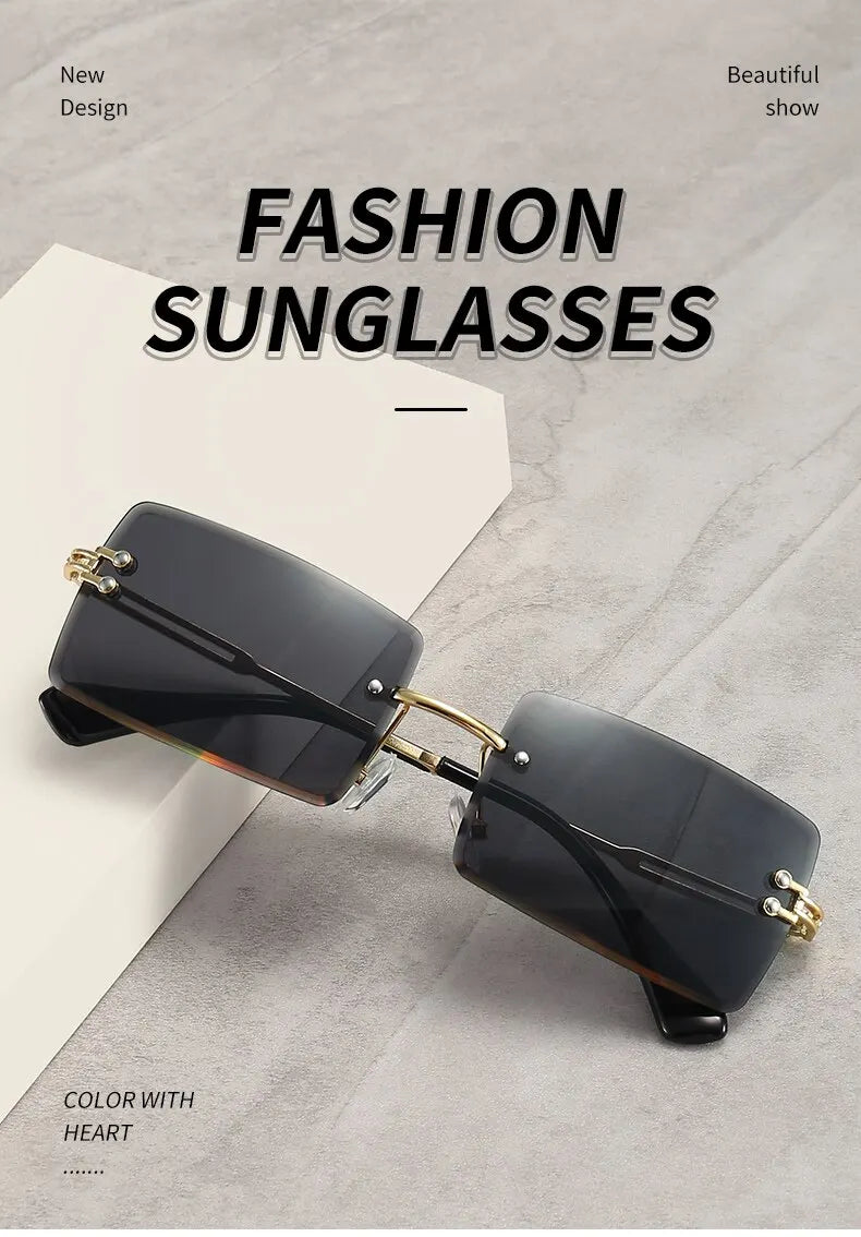 Vintage Fashion 2021 New Sunglasses Rimless Frameless Rectangle Shades Gradient UV400 Summer Traveling Sun Glasses for Women