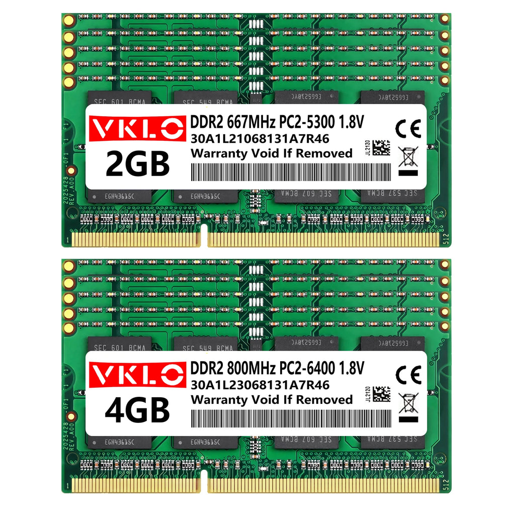 DDR2 2GB Laptop Memories Ram PC2 1.2V 5300 6400 200Pin 533 667 800Mhz 2RX8 16Chips CL6 Notebook Non-ECC Sodimm Memory Ram