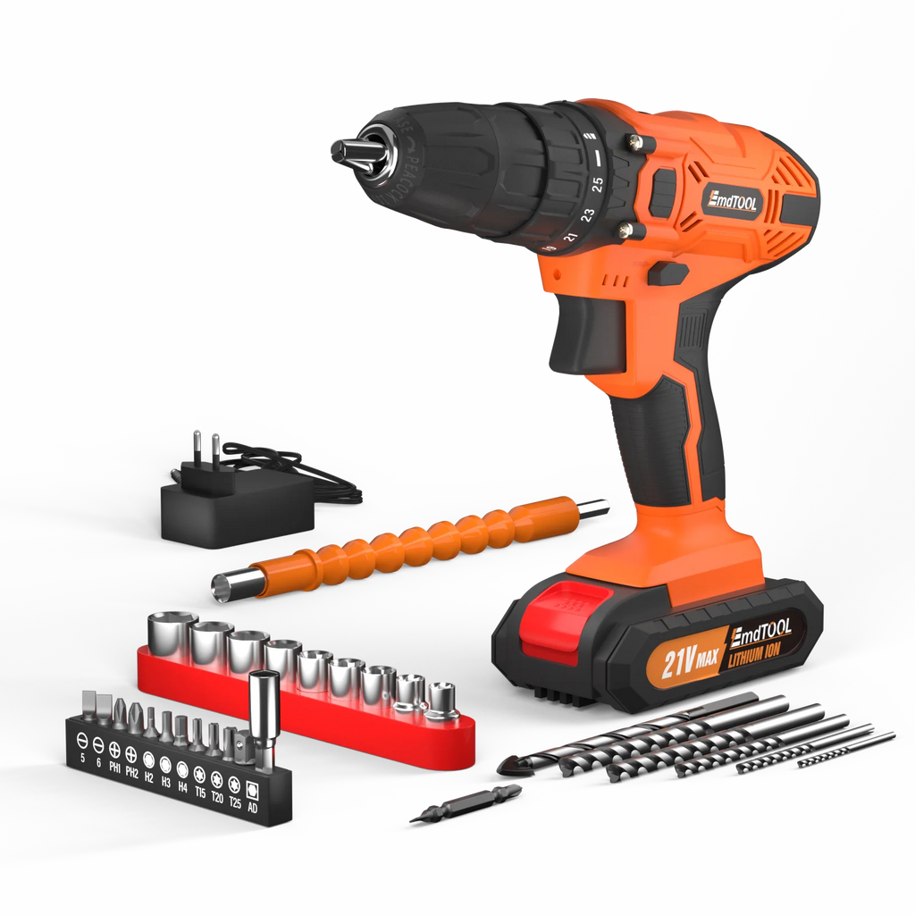 45Nm Cordless Drill with 2 X 1.5Ah Li-Ion Batteies and Charger, 140W, 25+1 Torque, 2 Speed, 2700RPM, 29 Accessories, Carry Case