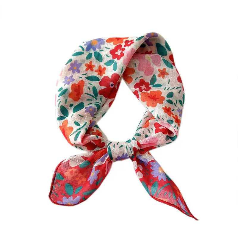Sunscreen Head Scarf Cotton Linen Square Scarf Women Floral Peach Neck Scarf Fashion Decorative Neckerchief Hairband 58*58cm