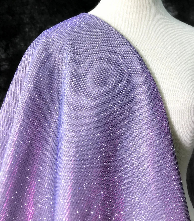 Colorful Blue Gradient Glitter Fabric Elastic Knitting By The Meter for Clothes Performance Dress Diy Sewing Designer Cloth Gold