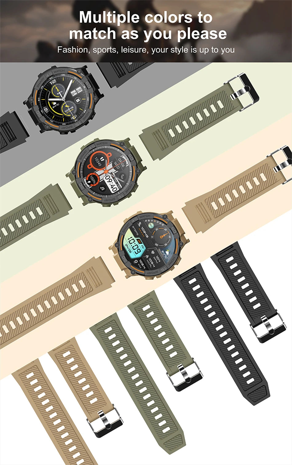 Outdoor Military Rugged Smartwatch Men GPS Sports Fitness Waterproof Watch Bluetooth Call with LED Lights Smart Watch