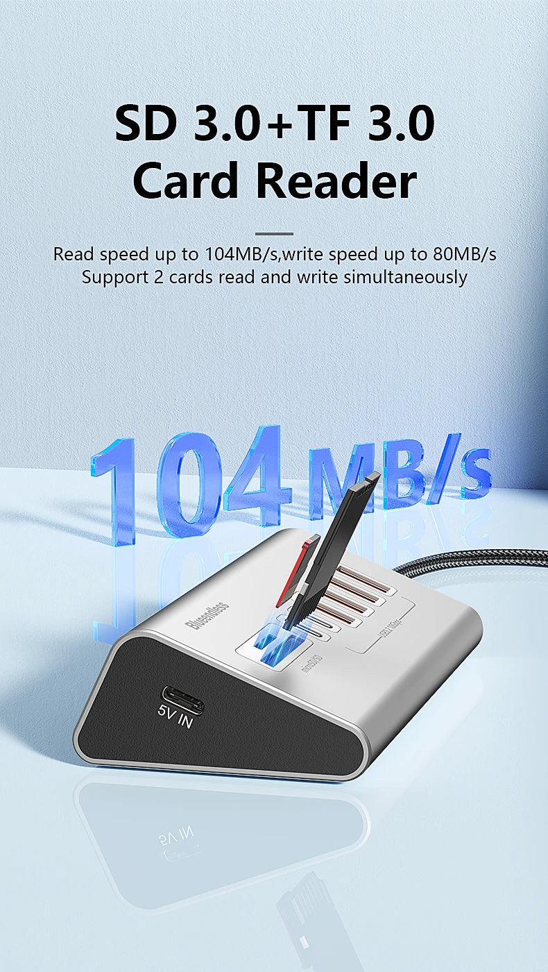 9 in 2 USB C Hub To USB 3.2 Aluminum Docking Station 10Gbps Type C 3.2 Splitter with SD/TF Card Reader for PC Laptop Tablet