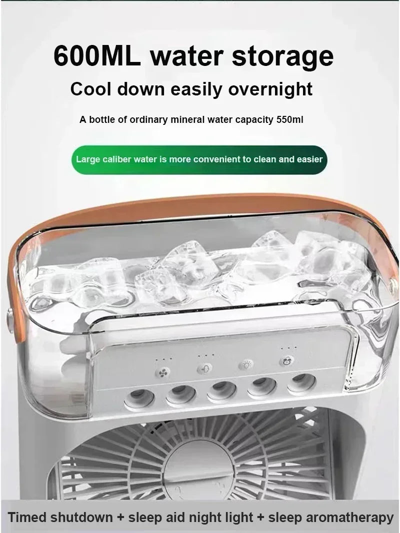 Summer Cooling Fan 3 In 1 Portable Desktop Humidifier USB Mini Air Conditioners Night Light Water Mist For Home, Office