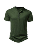 Henley Collar Summer Men's Casual Solid Color O-Neck Short Sleeve Men Thin T-shirts Soft Home Clothes Basic T-shirt Male