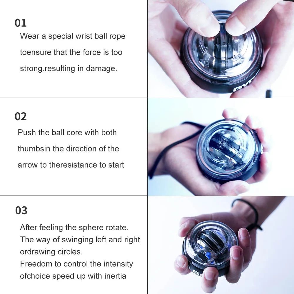 LED Wrist Ball Centrifuge Gyro Wrist Press Automatic Start Range Gyro Ball Arm Hand Muscle Strength Forearm Trainer Fitness Equi