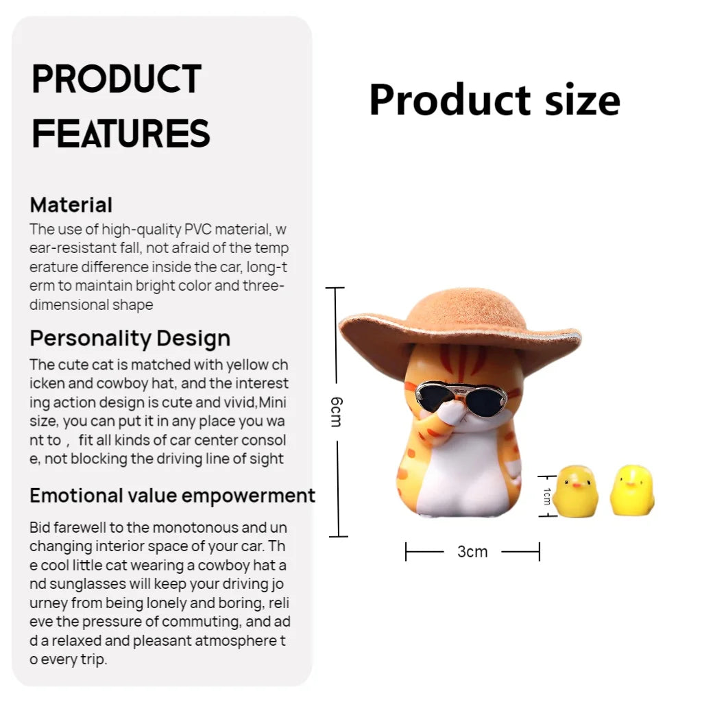 Cute Car Interior Decoration Accessories Cool Kitten Wearing Hat and Sunglasses Auto Dashboard DFecoration Ornaments For Car