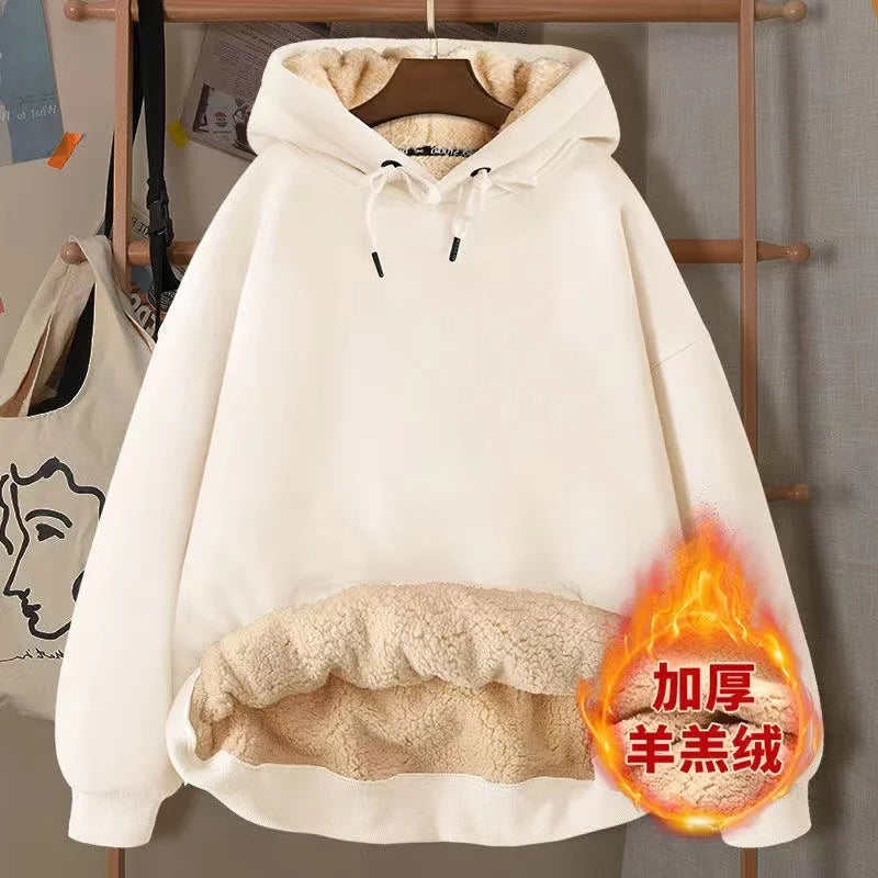 2024 Autumn and Winter New Hooded Lamb Fleece Hoodie Solid Color with Thick Fleece for Men and Women, Warm and Casual Versatile