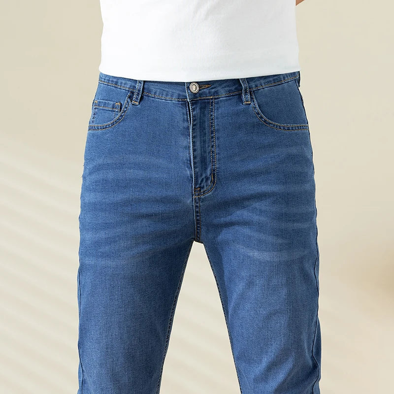 Summer Thin Mens Clothing Cowboys Slim Straight Jeans Men Denim Pants Casual Regular Fitness Men's Trousers Light Blue 2025