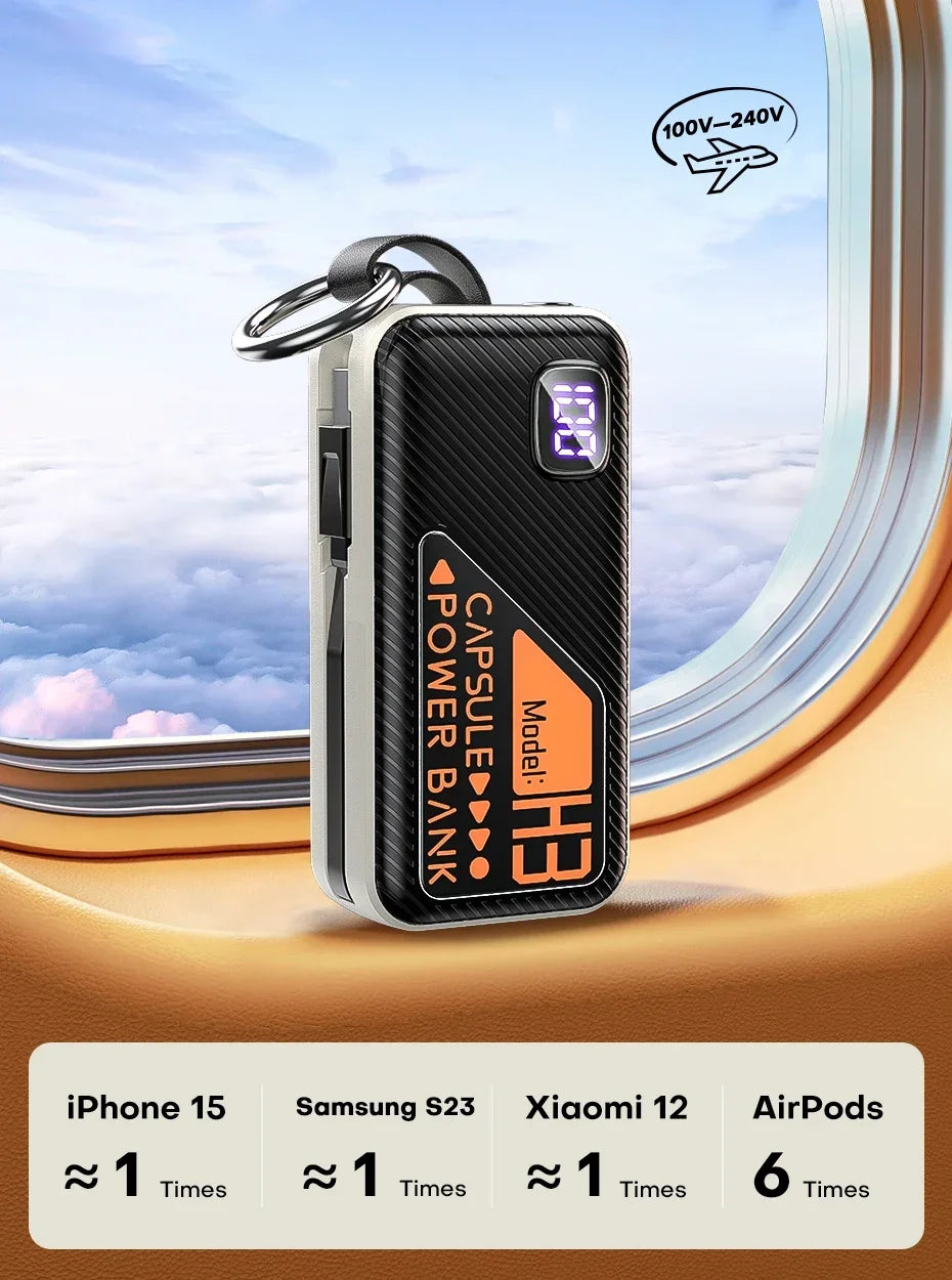5000mAh Small Portable Keychain Mobile Power Capsule Power Bank Fast Charging Cable Suitable for IPhone Huawei Xiaomi