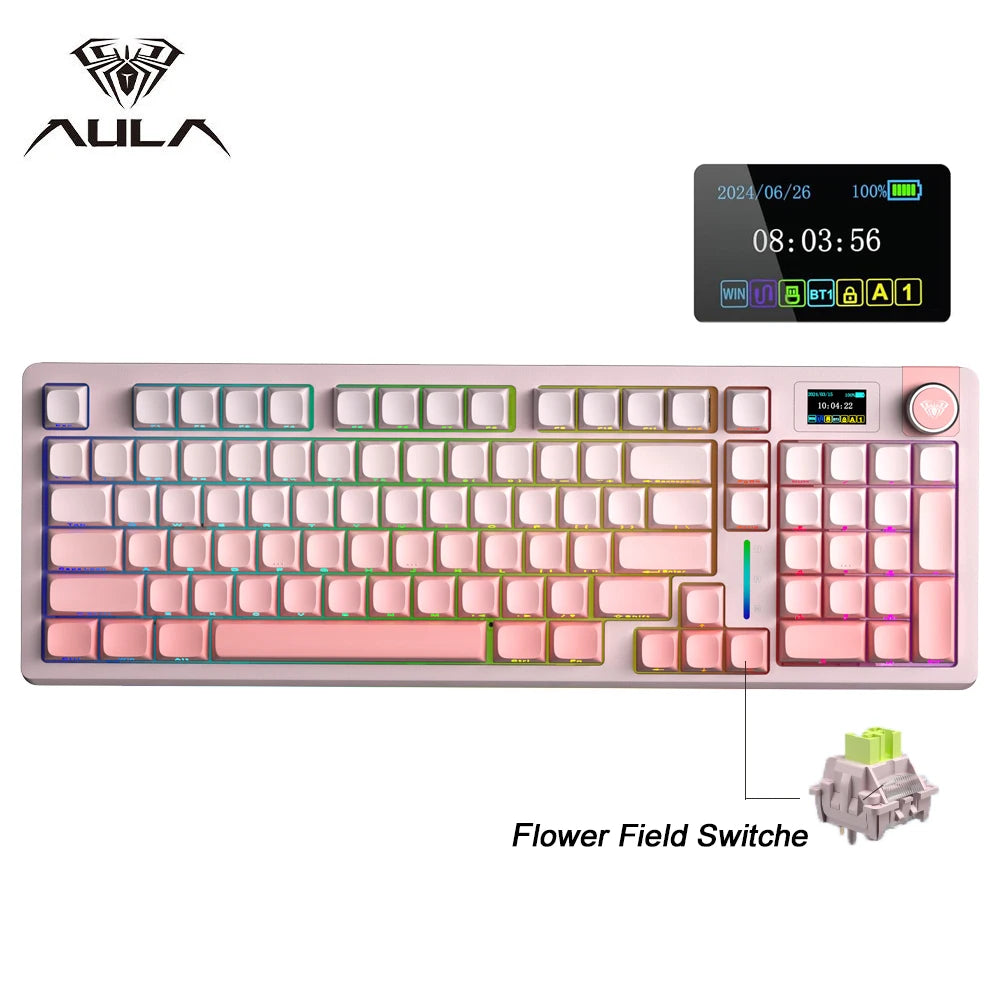 AULA S98pro Wireless Gaming Keyboard BT/USB-C/2.4G PBT Keycaps RGB Hot-swap Esports Mechanical Keyboard with Multi-function Knob