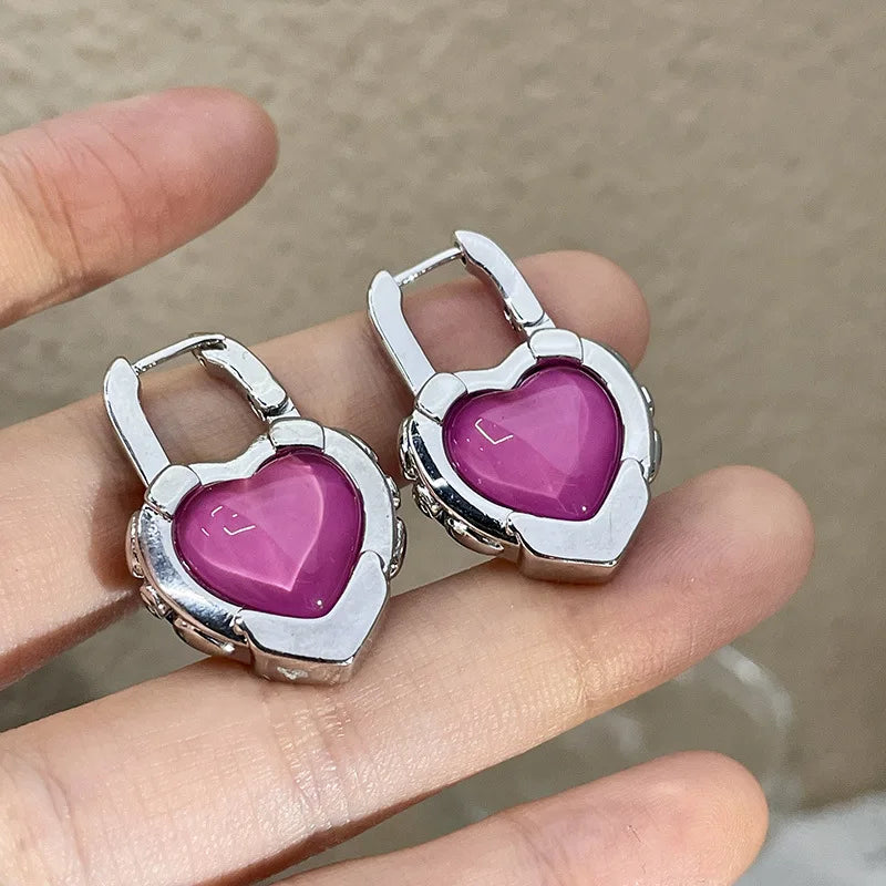 Fashion Pink Heart Lock Drop Earrings For Women Personality New Creative Luxury Designers Jewelry Wholesale