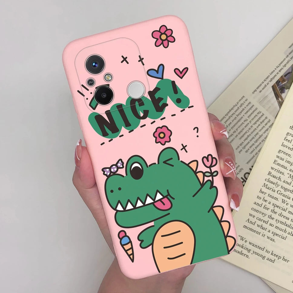 Phone Case For Redmi 12C 11A 4G Cartoon Dinosaur Soft Silicon TPU Matte Back Cover Coque For Redmi 12 C 11 A 4G Funda Capa Shell