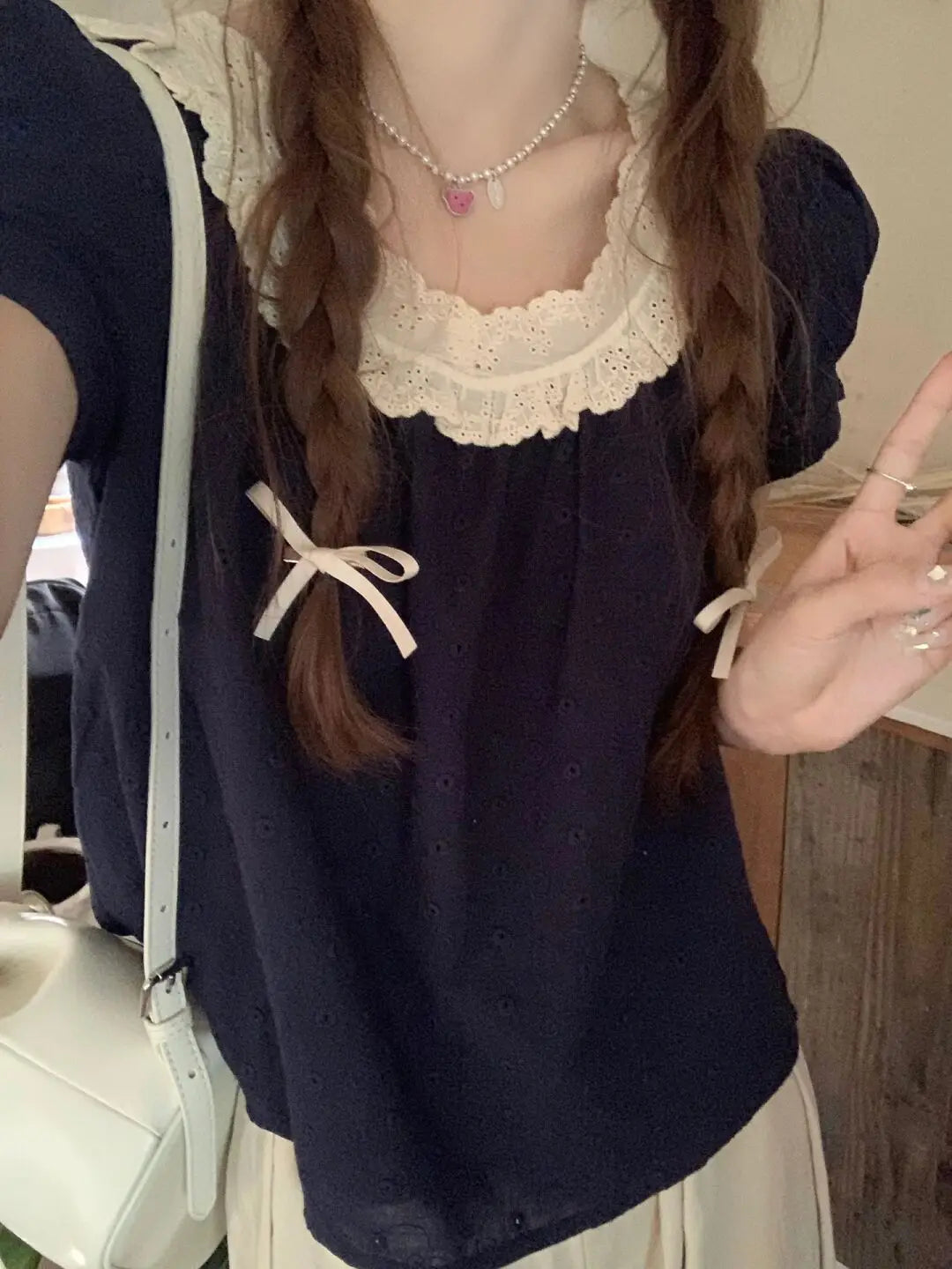 Women Summer 2025 New Short-sleeved Shirt Top High Waist Loose Wide-leg Pants Two-piece Set