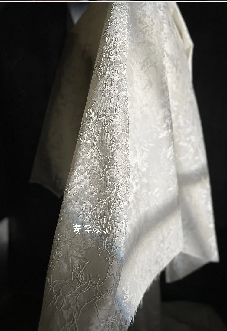 Jacquard Fabric Blackwhite Linear Plant Texture Embroidery Outerwear Suit Clothing Designer Cloth Diy Sewing Polyester Material