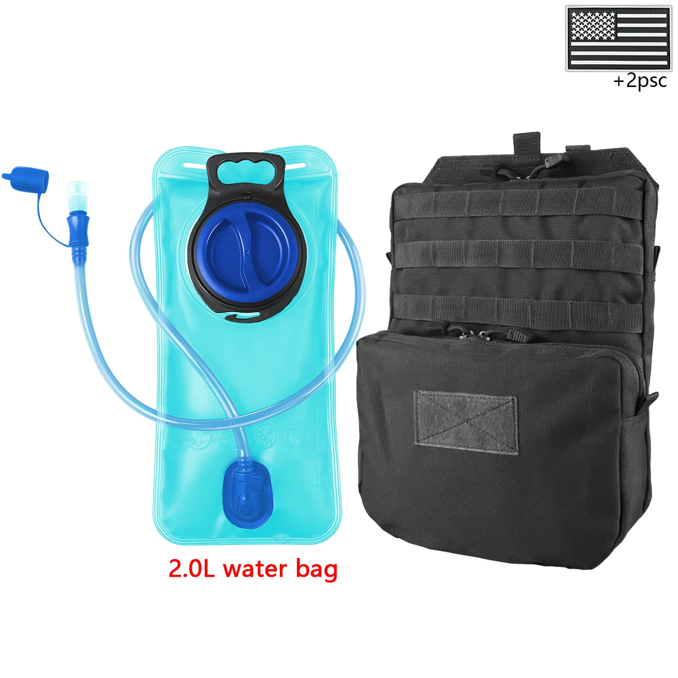 Outdoor sports drinking equipment: 2L large-capacity water bag + molle backpack, suitable for hiking, camping, and cycling