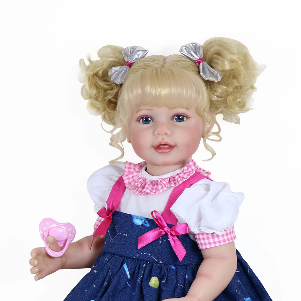 Galaxia Girl” – 22” Realistic Reborn Toddler Doll with Blonde Curly Hair, Light Skin Tone, Hand-Painted Face
