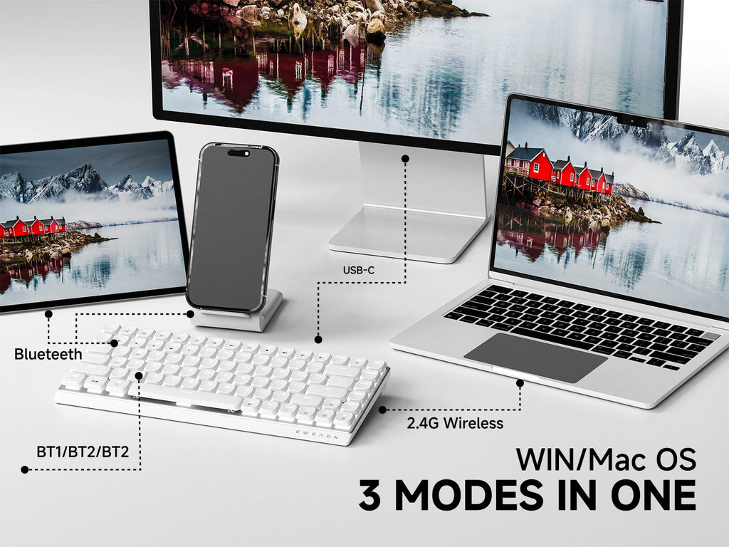 EWEADN MK84 Low-Profile Mechanical Gaming Keyboard, Wireless Bluetooth Tri-mode, Portable, Stylish Design for Gaming & Office