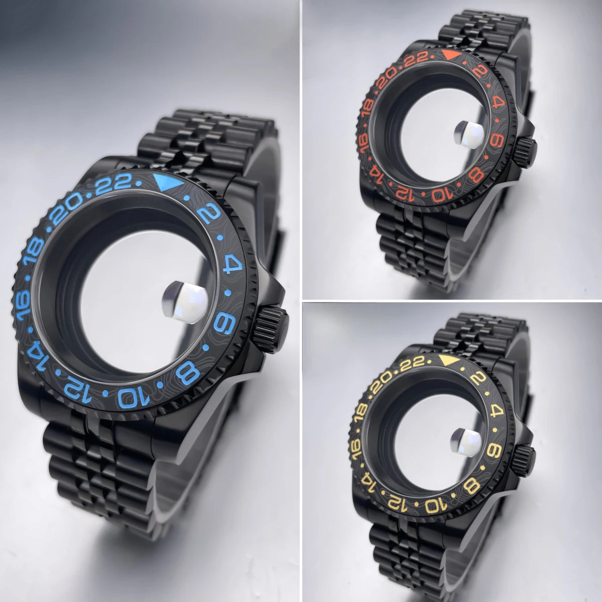 40mm High-QualityBlack NH35 Case Gmt  Stainless Steel Bracelet Sapphire Glass Seik Mod Fit NH34 NH35 NH36 Movement Watch Case