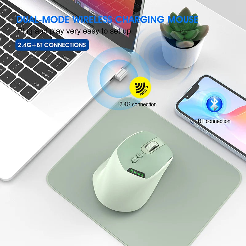 T02 Pro Wireless Mouse OLED Display,Dual Bluetooth/USB Connection,Quiet Design and Compatible with PC/Notebook