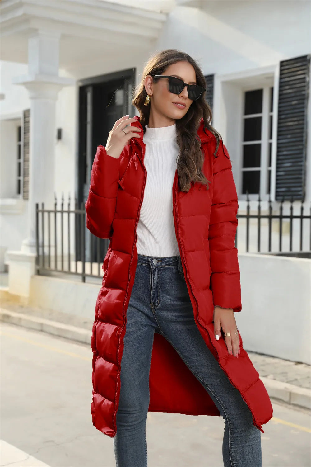 Winter Hooded Women's Cotton Padded Jacket Mid-length Keep Warm Coats Thickened Slim Fit Outwear