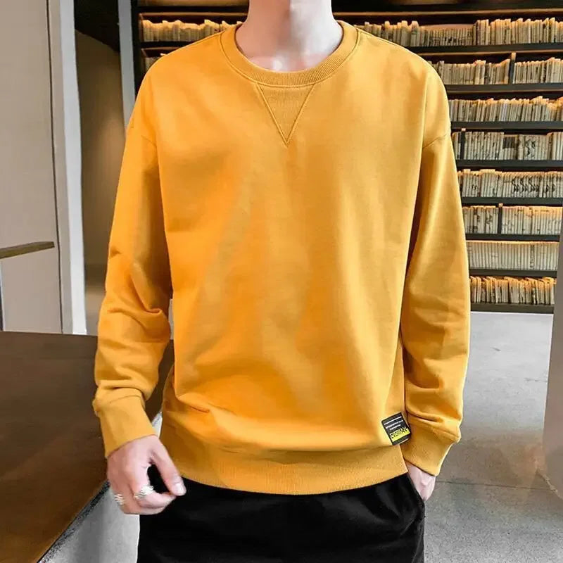 T Shirts for Men Plain Smooth Pullover Unicolor Tops Round Neck Male Clothes Polyester Fashion Trends 2025 Japan Y2k Sweatshirts