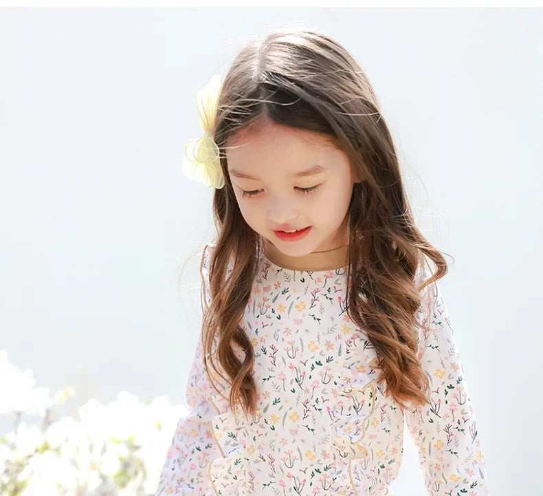 Children's Swimsuit for Girls 2025 New Style Split Long Sleeved Short Skirt Sunscreen Hat Quick Drying Four Piece Set Swimsuit