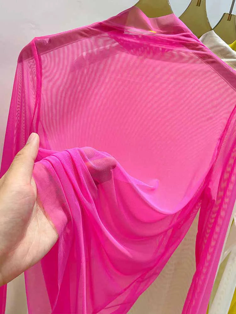 Transparent Gauze Bottoming T-shirt Women Clothing Summer Long Sleeved T-shirt with Gauze Shirt Half High Collar Sunscreen 2023