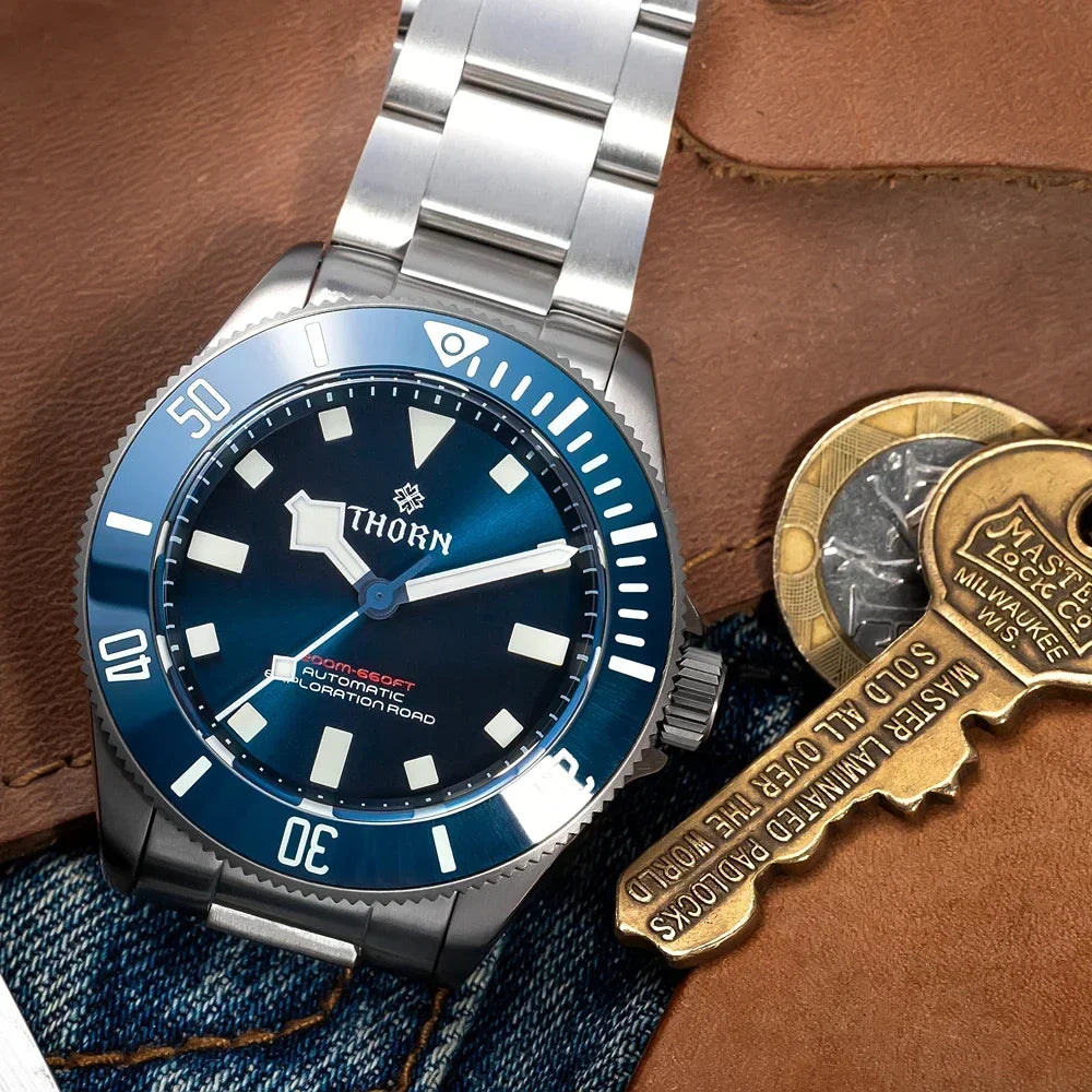 THORN 39mm Titanium Watch Homage Vintage PT5000 Movement Automatic Sapphire Crystal C3 Super Luminous 200M Waterproof Watches