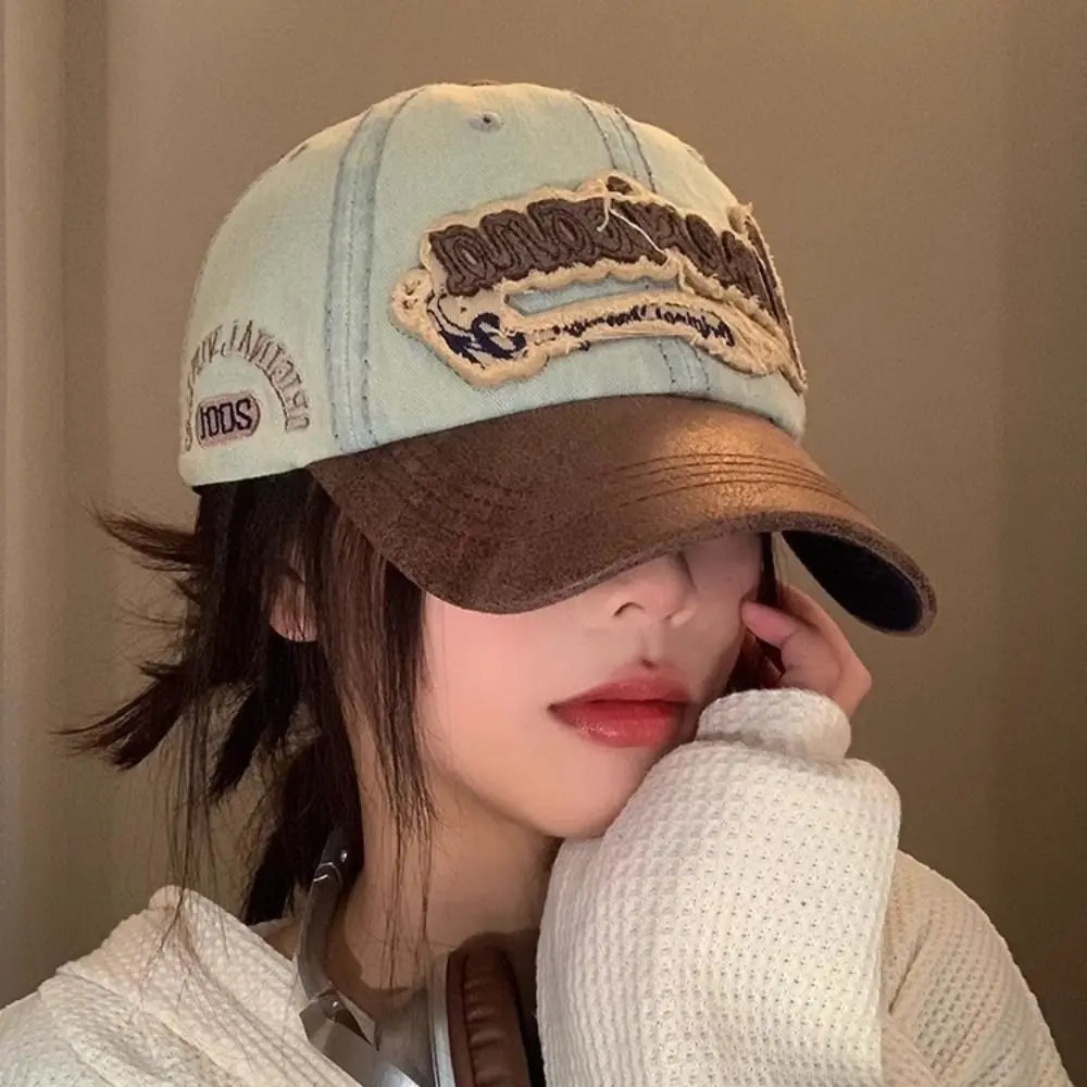 Simple Splicing American Retro Baseball Caps Denim Baseball Hat Tattered Jeans Sun Hat Cotton Sunscreen Peaked Cap Outdoor