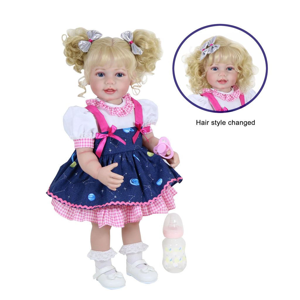 Galaxia Girl” – 22” Realistic Reborn Toddler Doll with Blonde Curly Hair, Light Skin Tone, Hand-Painted Face