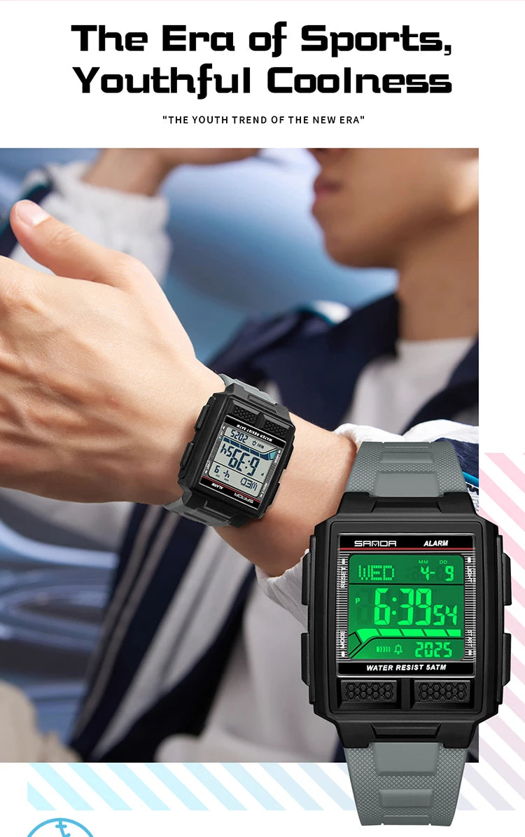 SANDA 2212 Fashion Electronic Watch Alarm Clock Luminous Calendar Water Resistant Shockproof Sports Digital Watches for Man