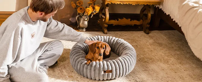 Pet Nest Rabbit Plush Pet Pad Long Hair Round Cat Nest Universal Warm Dog Bed in All Seasons Soft Cat House  Pet Accessories