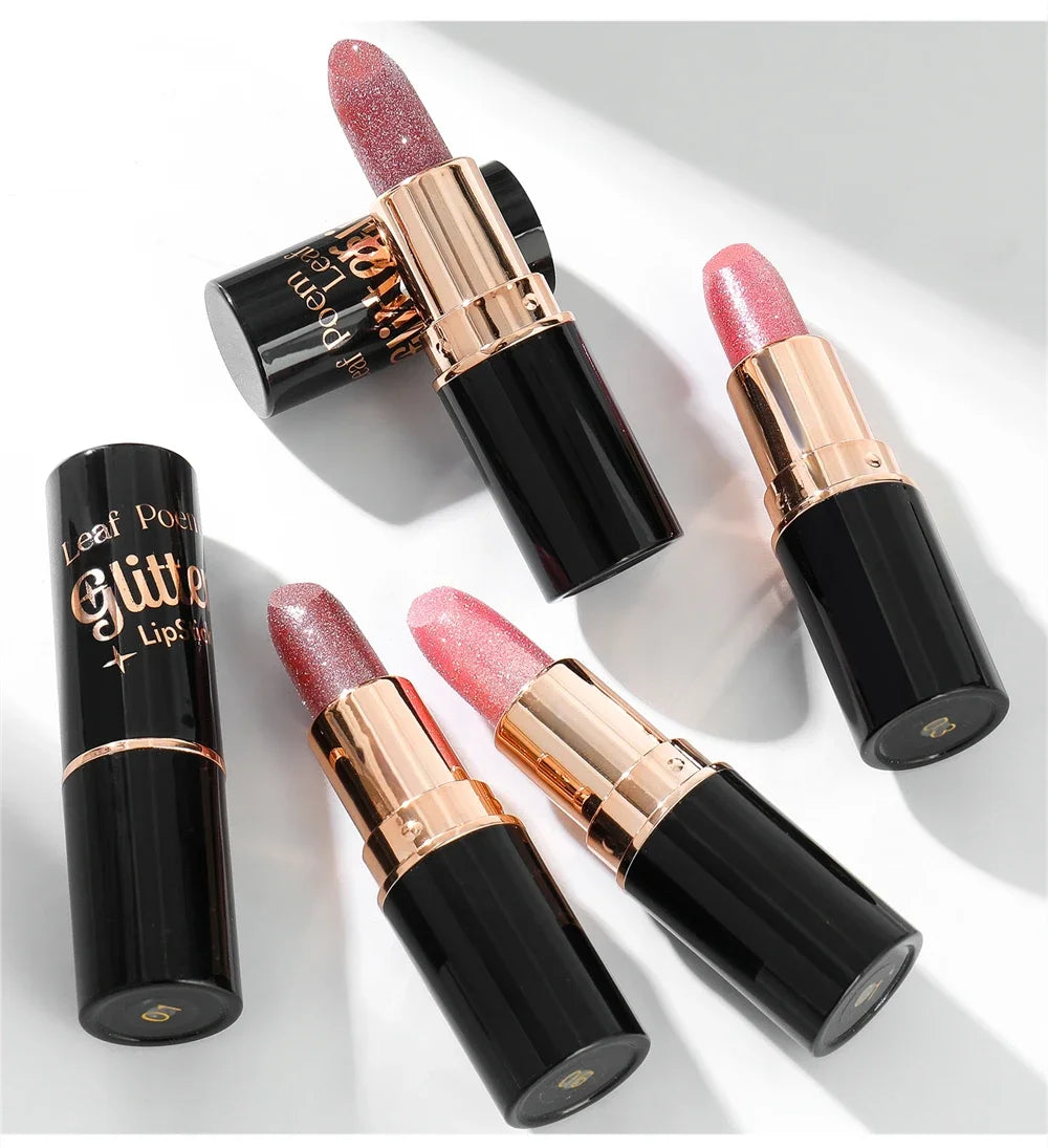 Black Tube Shiny Diamond Lipstick Pearl Moisturizing Glitter Lip Tint Balm Waterproof  Lasting Lip Gloss Shimmer Sexy Lip Makeup