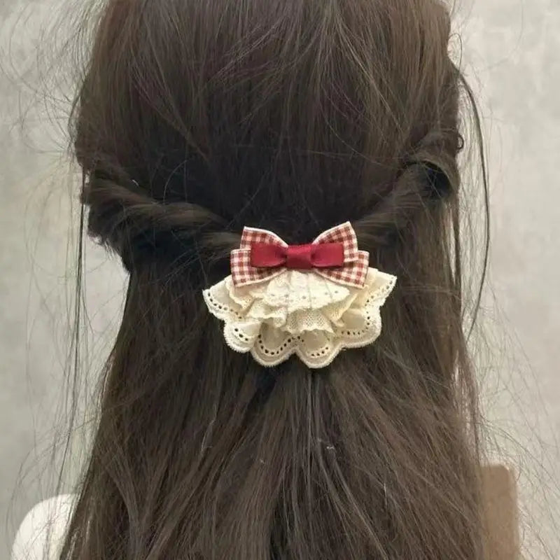 Fabric Rose Hair Clip Small Fragmented Flower Horse Tail Hair Clip Sweet and Cute Bow Headpiece